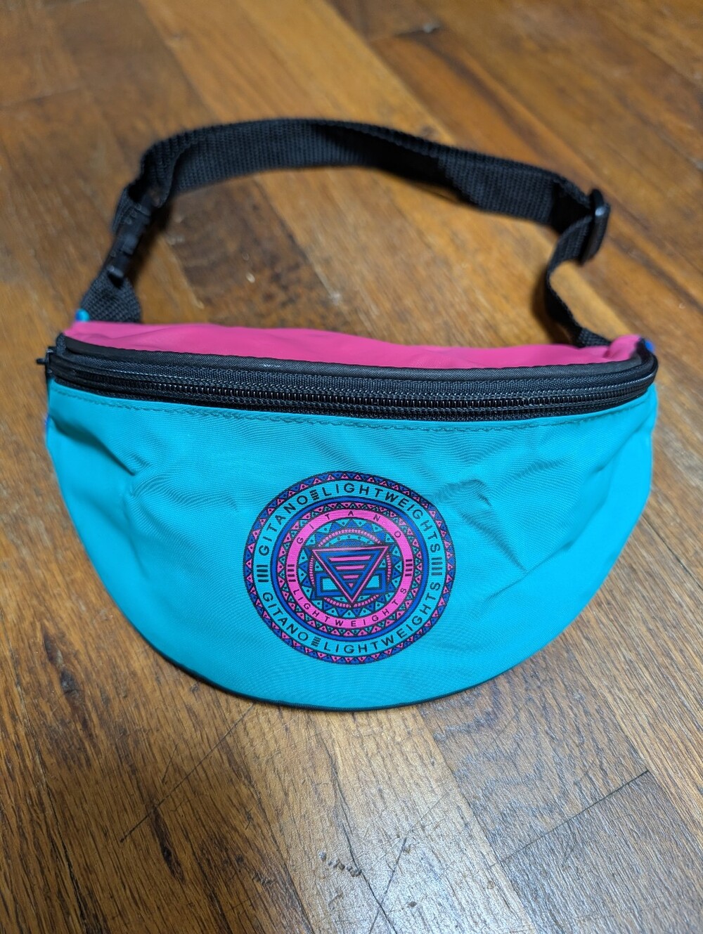Vtg 90s Gitano Lightweights Fanny Pack Neon Teal Pink Retro Festival Belt Bag